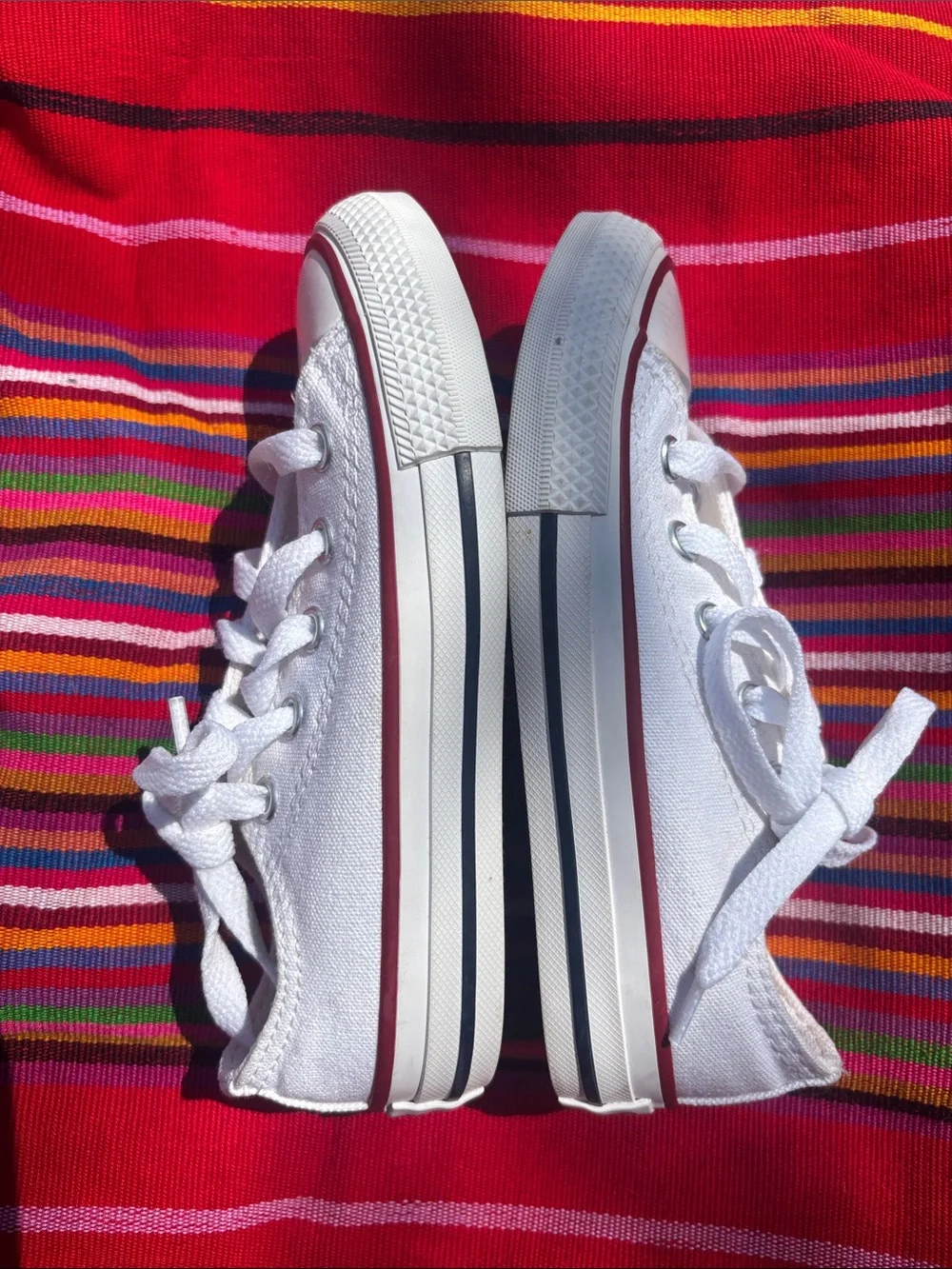 Converse White Low-Top Kids Sneakers with Red Trim